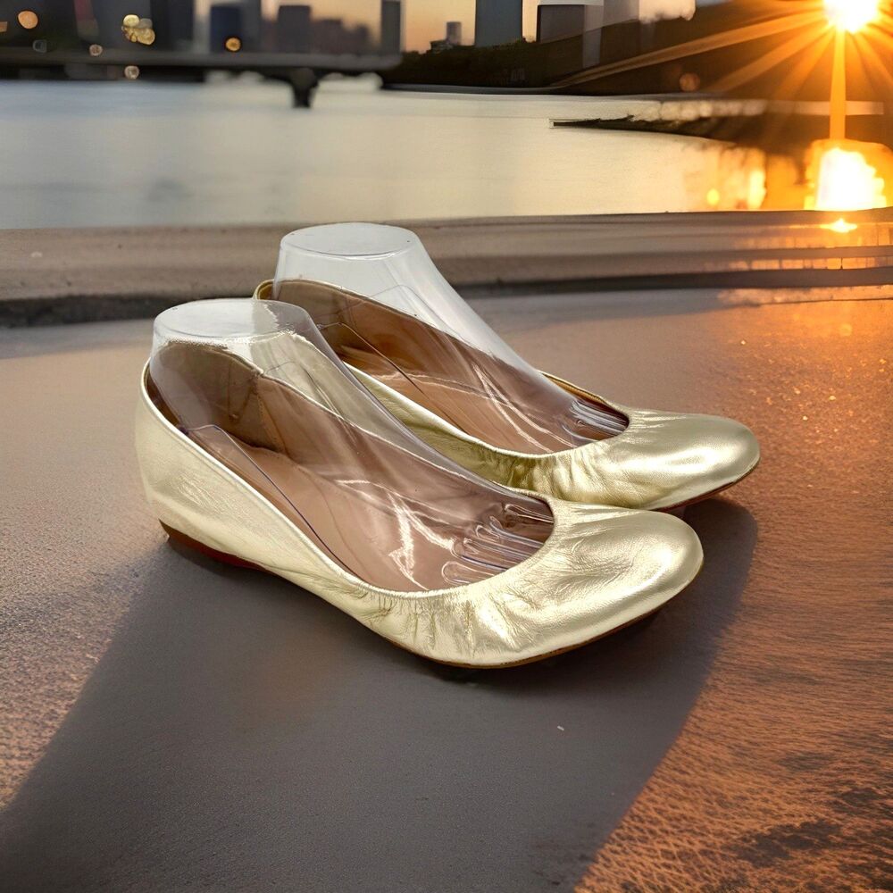 J.Crew CeCe Metallic Gold Leather Ballet Flats Slippers Round Toe Women's 9.5